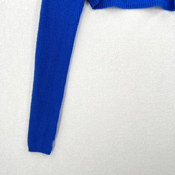 SAVAGE X FENTY Ms Minx Knit Shrug Crop Sweater Womens M Blue Ribbed Mock Neck - Picture 8 of 16